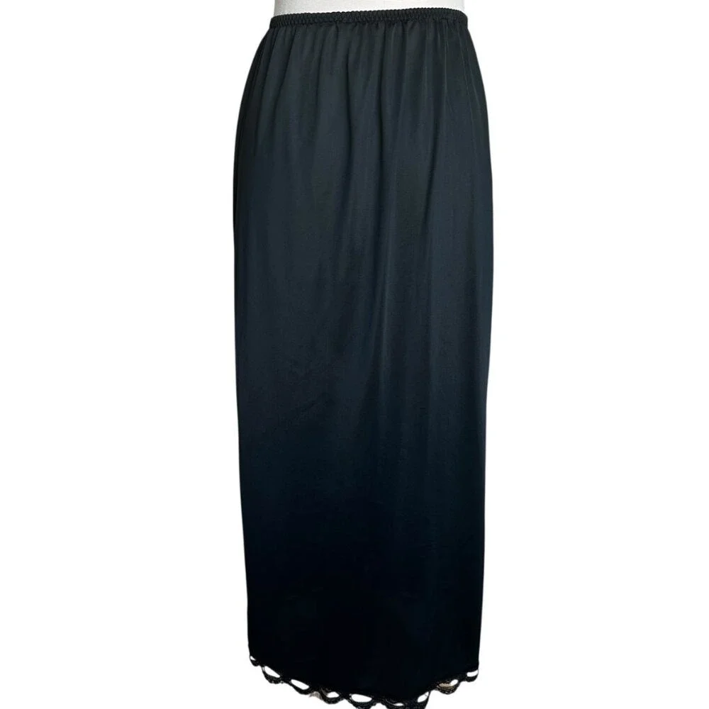 VTG‎ 70s Maxi Half Split Slip M Lace Trim Hem Romantic Goth Lace Coquette Fairy